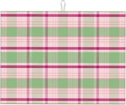 Dish Drying Mat Kitchen Counter Absorbent Light Green And Pink Tartan Plaid Pattern In Fresh Coffee Sink Mat Dish Drainer Pad 18 Inch X 24 Inch