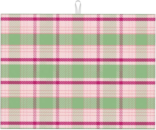 Dish Drying Mat Kitchen Counter Absorbent Light Green And Pink Tartan Plaid Pattern In Fresh Coffee Sink Mat Dish Drainer Pad 18 Inch X 24 Inch