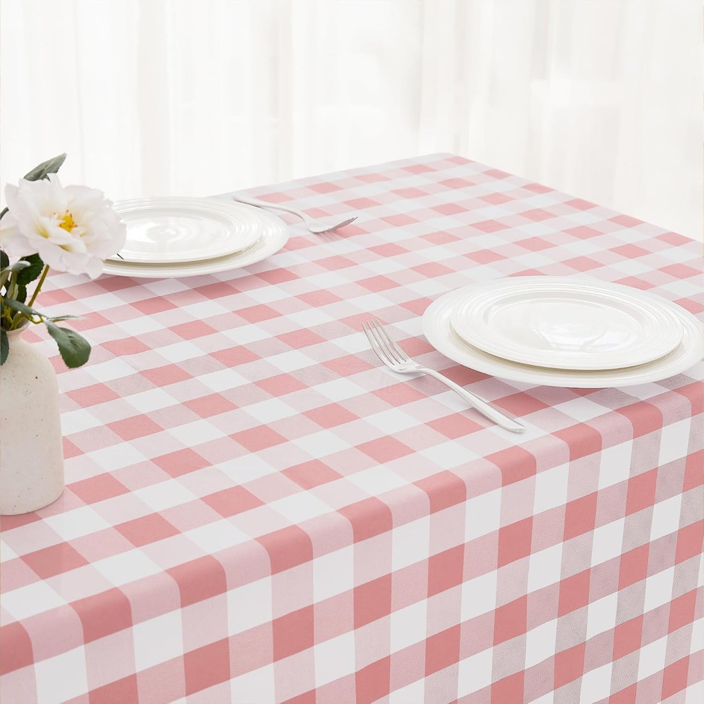 Checkered Tablecloth Rectangle, 2 Pack Gingham Table Cloths Waterproof Wrinkle Free Buffalo Plaid Table Covers Washable for Dining, Parties & Outdoor Picnic(Pink and White, 52"×70")