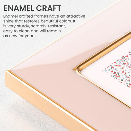 Venusmiles 5x7 Enamel Picture Frame, Gold Metal Edge with Easel, Real Glass Photo Frame for Wall and Tabletop Display Family Office Photo Gallery, Pink Enamel/1pc