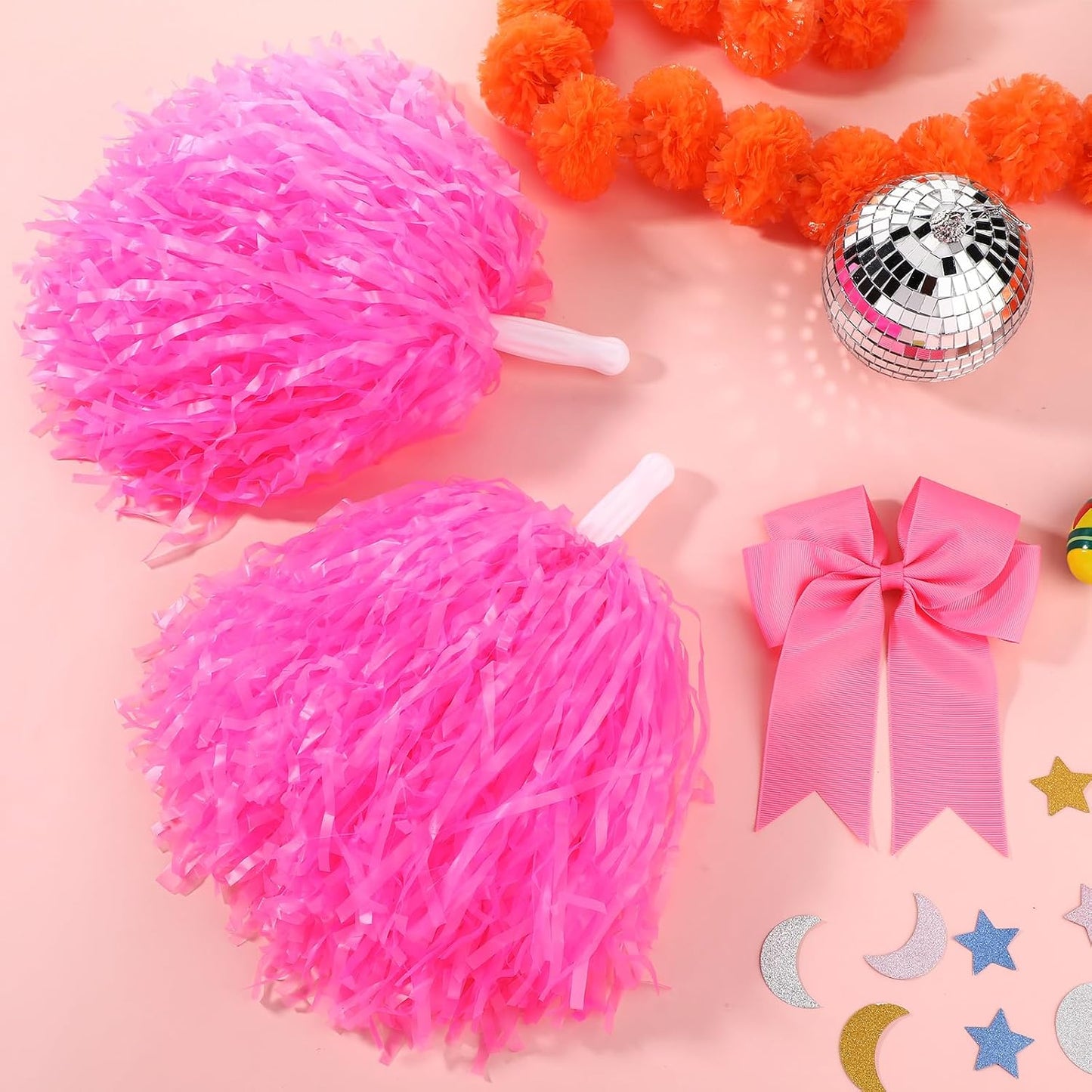 Hotop 3 Pcs 10 in Cheerleading Pom Poms and Large Cheerleader Hair Bow Cheer Pompoms Cheerleading Accessories for Sport Events Dance Party Basketball Football Team