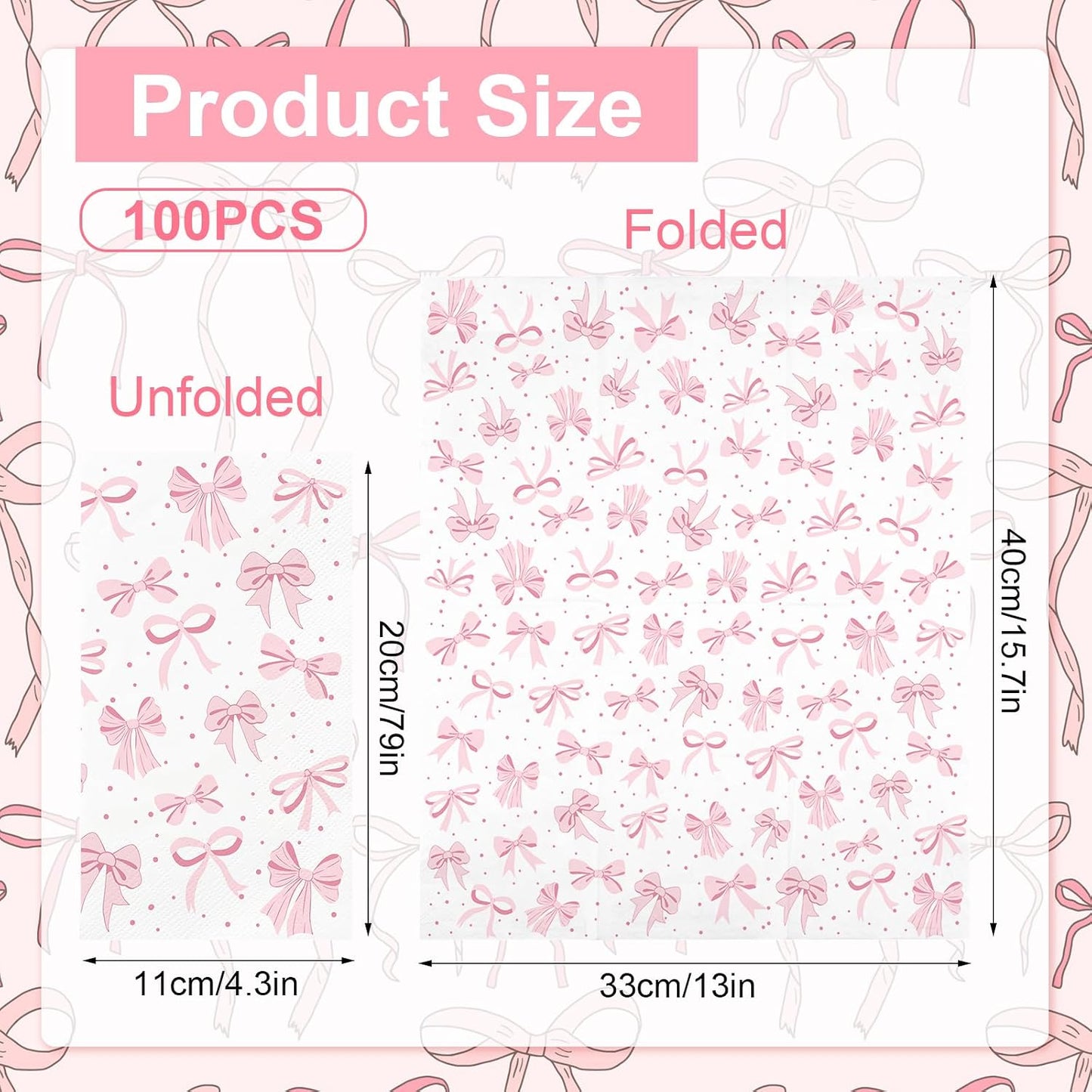 100PCS Pink Bow Napkins Disposable Hand Towels for Bathroom 3 Ply Decorative Bow Paper Napkins Pink Coquette Party Guest Napkins for Birthday Bachelorette Bridal Wedding Party Supplies