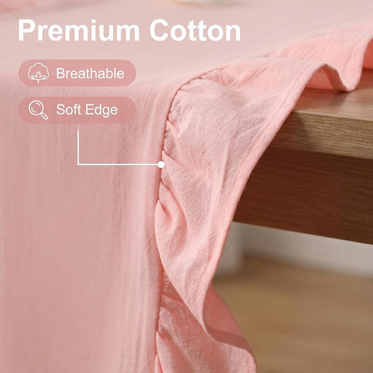 Ruffle Table Runner 118” Long, Soft Cotton Farmhouse Table Runner with Romantic Ruffled Edges, Wrinkle-Resistant Rustic Tablecloth for Wedding, Bridal Shower, Baby Shower & Spring Home Decor (Pink)