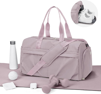 Gym Bag for Women Duffle Bag with Shoe Compartment Yoga Mat Bag Sports Workout Bag Weekend Overnight Bag, Light Pink
