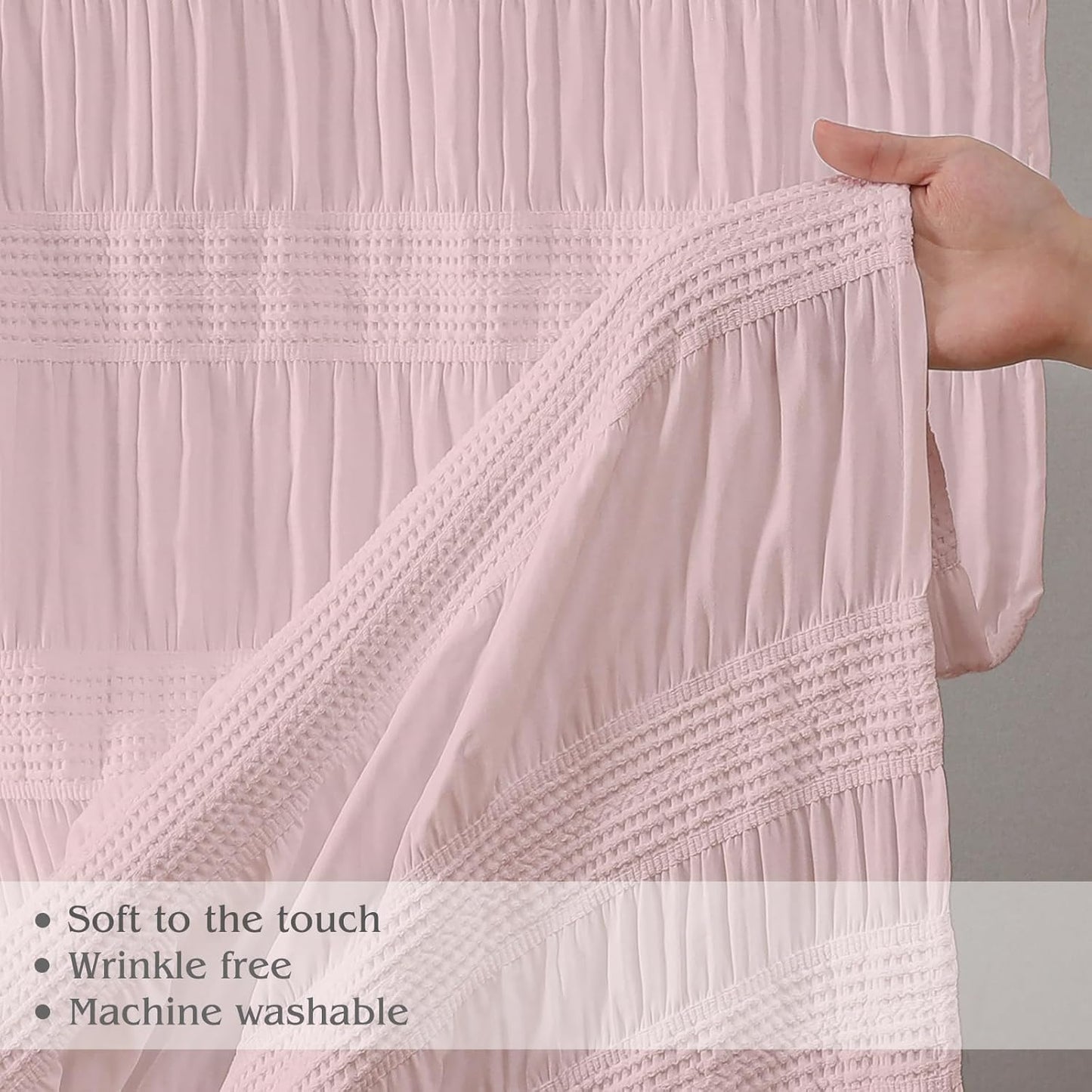 OWENIE Blush Shower Curtain, Farmhouse Rustic Striped Textured Fabric Shower Curtain for Bathroom, Hotel Style, Machine Washable, Blush, 72x72 inch