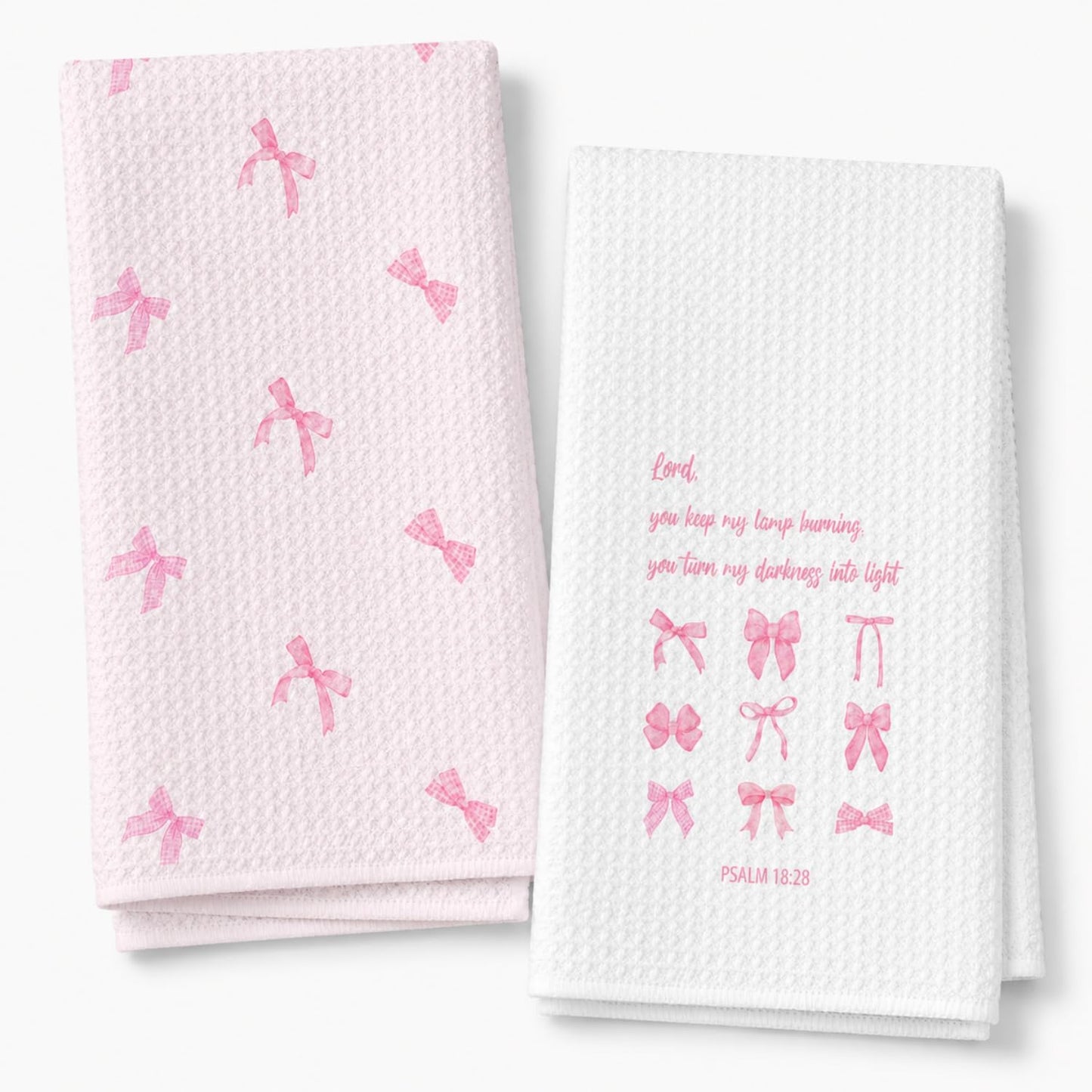 wuguimeii Coquette Pink Bow Kitchen Towels Set of 2 - Pink Bathroom Decorative Hand Towel - Preppy Girly Dish Tea Towels - Inspirational Verses16x24 inches