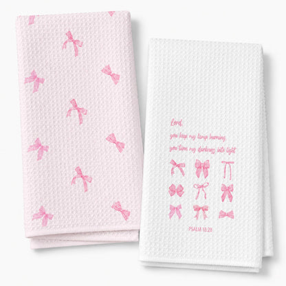 wuguimeii Coquette Pink Bow Kitchen Towels Set of 2 - Pink Bathroom Decorative Hand Towel - Preppy Girly Dish Tea Towels - Inspirational Verses16x24 inches