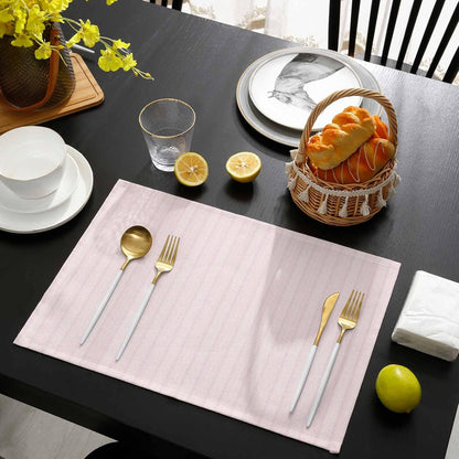 Blush Pink Line Striped Placemats Set of 6, Farmhouse Pink Stripes Placemats for Dining Table, Place Mats for Kitchen Tabletop, Waterproof Wipeable Dining Table Mats Set