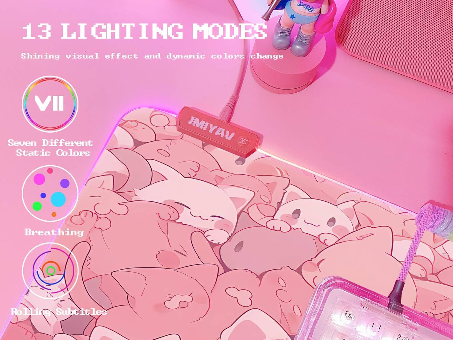 JMIYAV Pink RGB Gaming Mouse Pad 31.5x12 Inch PC XL Large Extended Glowing Led Light Up Desk Pad Non-Slip Rubber Base Computer Cute Mousepad Mat Desk Accessories Gaming Setup 487