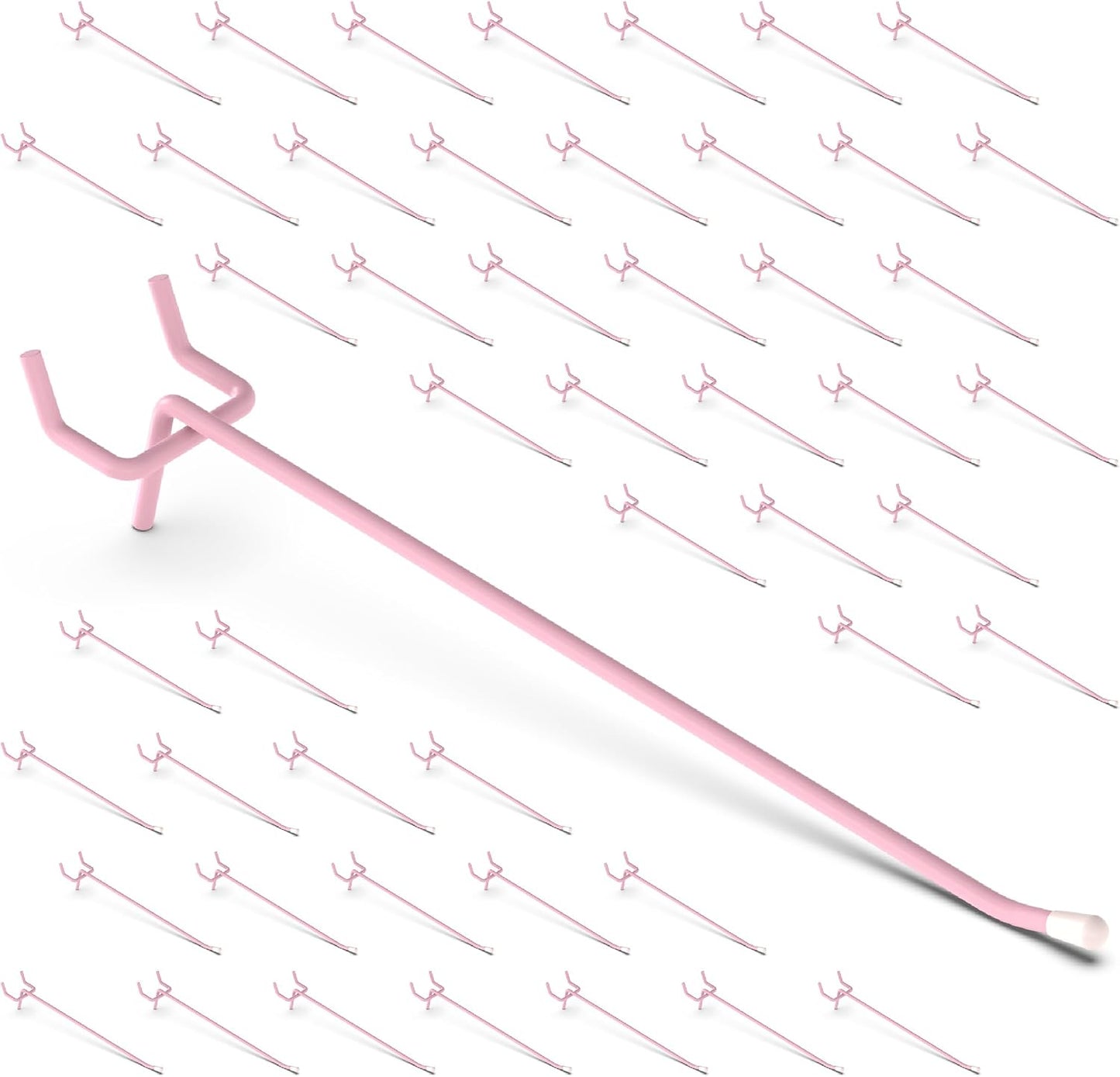 50-Pack Pink Pegboard Hooks 6 Inch - Fits 1/8 and 1/4 Inch Boards | Decorative Metal Peg Board Hangers with Rubber Safety Tips - Heavy Duty Organizer for Craft Room, Garage & Retail Display