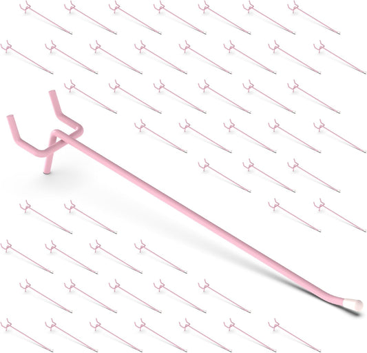 50-Pack Pink Pegboard Hooks 6 Inch - Fits 1/8 and 1/4 Inch Boards | Decorative Metal Peg Board Hangers with Rubber Safety Tips - Heavy Duty Organizer for Craft Room, Garage & Retail Display