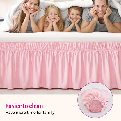 RIMELA Pink Bed Skirt Queen Size 15 Inch Drop, Wrap Around Elastic Bedskirt, Dust Ruffle for Adjustable Bed Base Machine Washable Easy to Install Bed Skirts