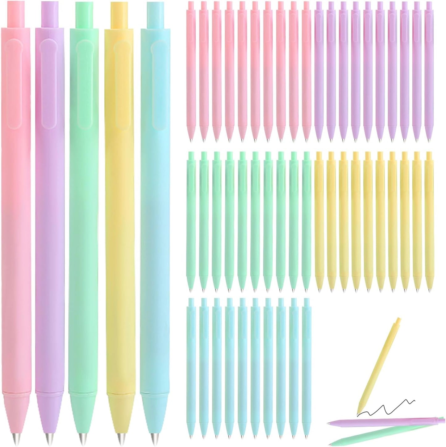 50 Pcs Black Ink Pens 0.5mm Fine Point Gel Pens Cute macaron color Pen Retractable School Office Supplies（light pink）
