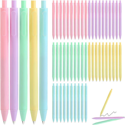 50 Pcs Black Ink Pens 0.5mm Fine Point Gel Pens Cute macaron color Pen Retractable School Office Supplies（light pink）