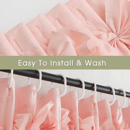 Handmade Shower Curtain, Vintage Handcrafted Bow Tie Ruched Microfiber Bath Curtain for Master Bathroom, with 12 Buttonholes, 72" W x 72" H, Peach Pink