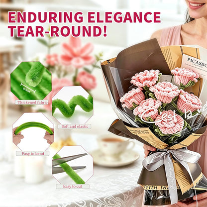 500 Pcs Pipe Cleaner Flower Kit, Pink Rose Pipe Cleaner Flowers with Chenille Stems, Wrapping Paper and Ribbon, DIY Arts and Crafts Gift for Girls
