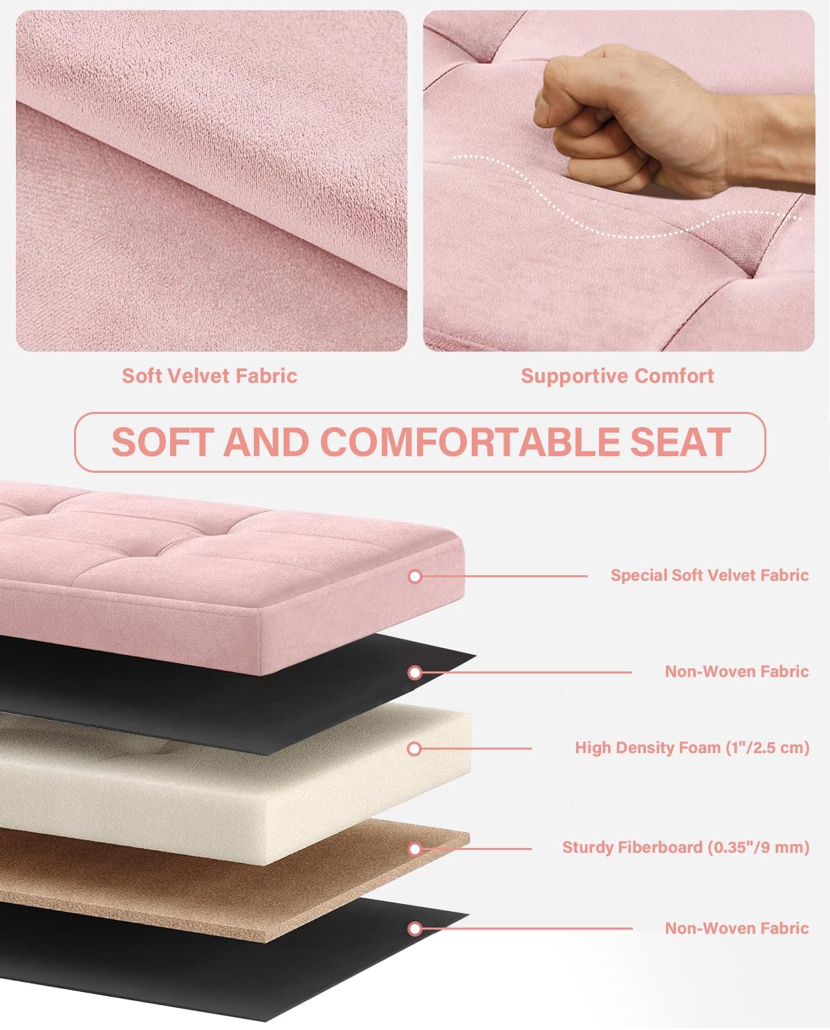 ABHENG Folding Storage Ottoman, Velvet Storage Bench, Footrest, Foot Stool,for Living Room, Bedroom and Office,12.2 x 16.1 x 12.2 Inches, 200 kg Load Capacity,Jelly Pink,UASND03P