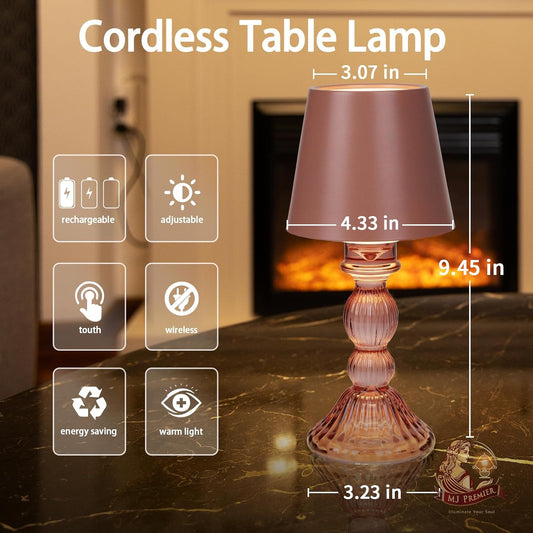 MJ PREMIER Cordless Table Lamp, Small Rechargeable Lamp with Touch Control, 9.5" H, 3 Color Stepless Dimming Battery Operated Lamps for Bedroom/Living Room/Bathroom/Kitchen/Corner/Entryway (Pink)
