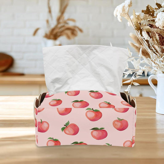 Pink Peach Tissue Box Cover Rectangle, PU Leather Tissue Box Holder for Bathroom NightStands Livingroom, Decorative Tissue Holder
