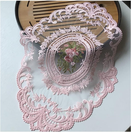 2Pack Retro Lace Placemats, French Crochet Doilies, Handmade Embroidered Table Mats, 12x16-in Pink Place Mats Cup Mat