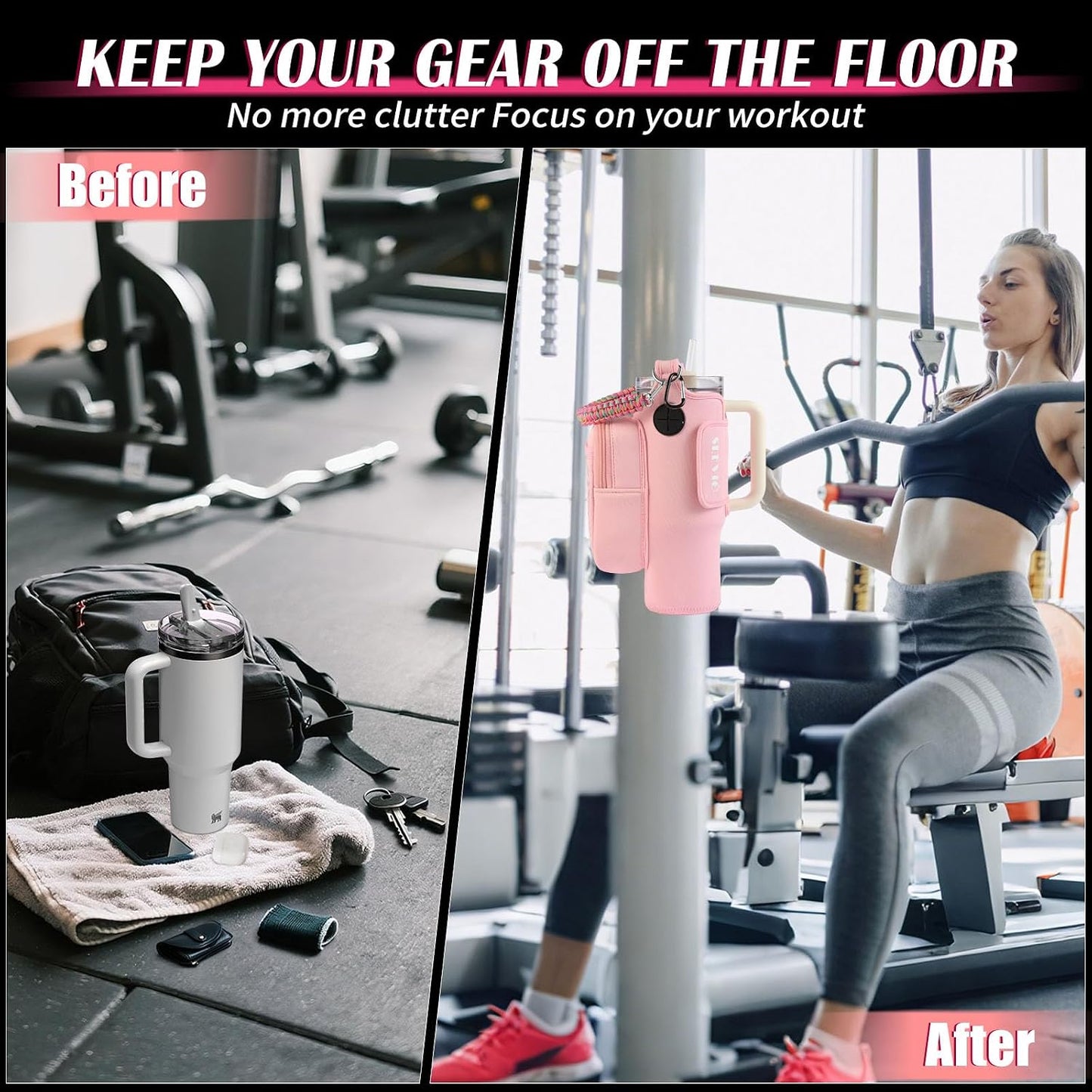 Magnetic Gym Bag for Men Women, Water Bottle Carrier Holder with Strap for Stanley, Small Bag Accessories pouch with N52