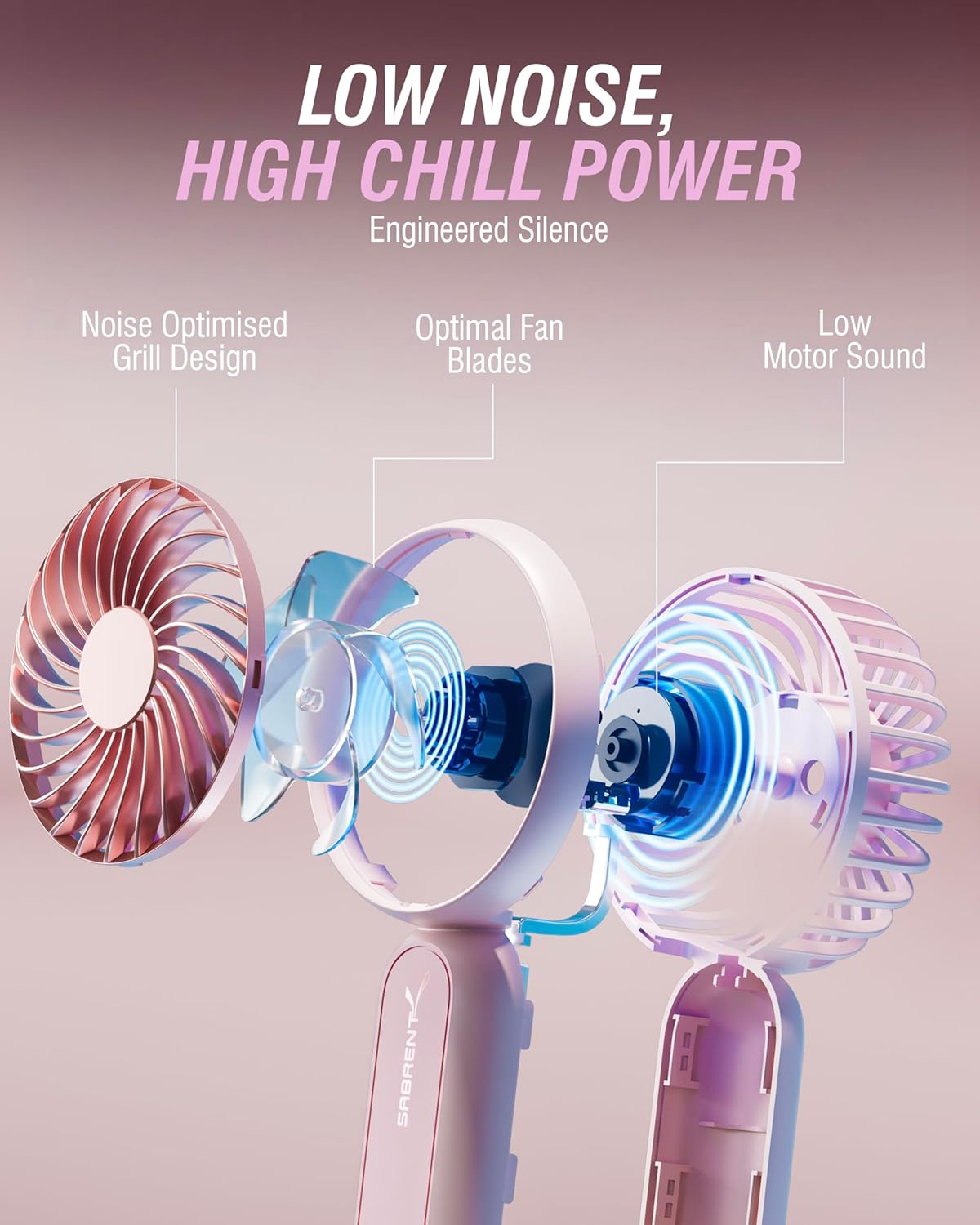 SABRENT ChillyPop Mini Portable Fan, Lightweight & Small Personal Fan, Long Quiet & Powerful Cooling Time, Makeup Kids Travel Fan, Rechargeable USB C Pocket-Sized Summer Gift for Women Girls Pink