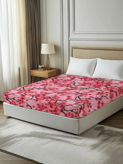 Chinese Flowers Full Size Flat Sheet Only, Hotel Luxury Microfiber Bed Top Sheets, Spring Pink Peach Blossoms Floral Soft Breathable Bedding Sheet for Bedroom, Easy Care - 81" x 96"