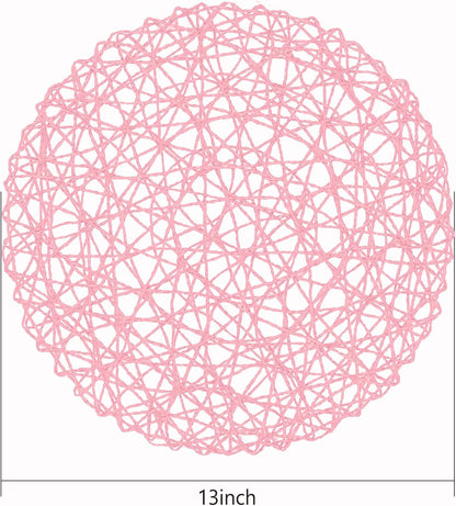 AHHFSMEI Paper Braided Round Placemats Set of 12 Natural Non-Slip Heat Resistant Table Mats for Dining Tables Woven Indoor Outdoor Place mats(Pink)