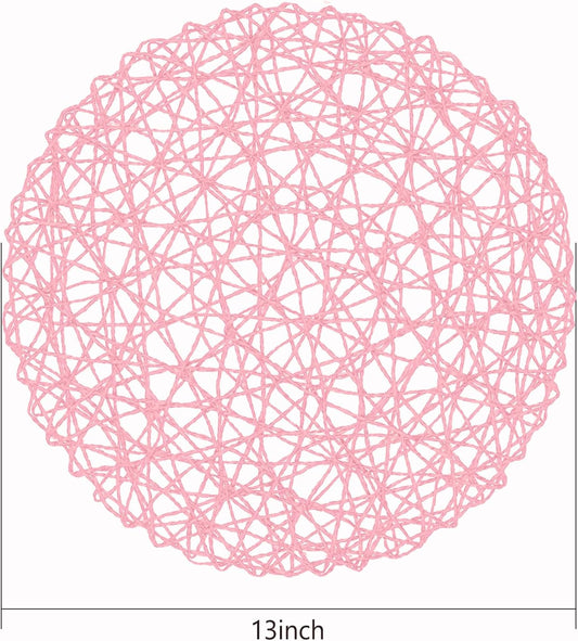 AHHFSMEI Paper Braided Round Placemats Set of 8 Natural Non-Slip Heat Resistant Table Mats for Dining Tables Woven Indoor Outdoor Place mats(Pink,8)