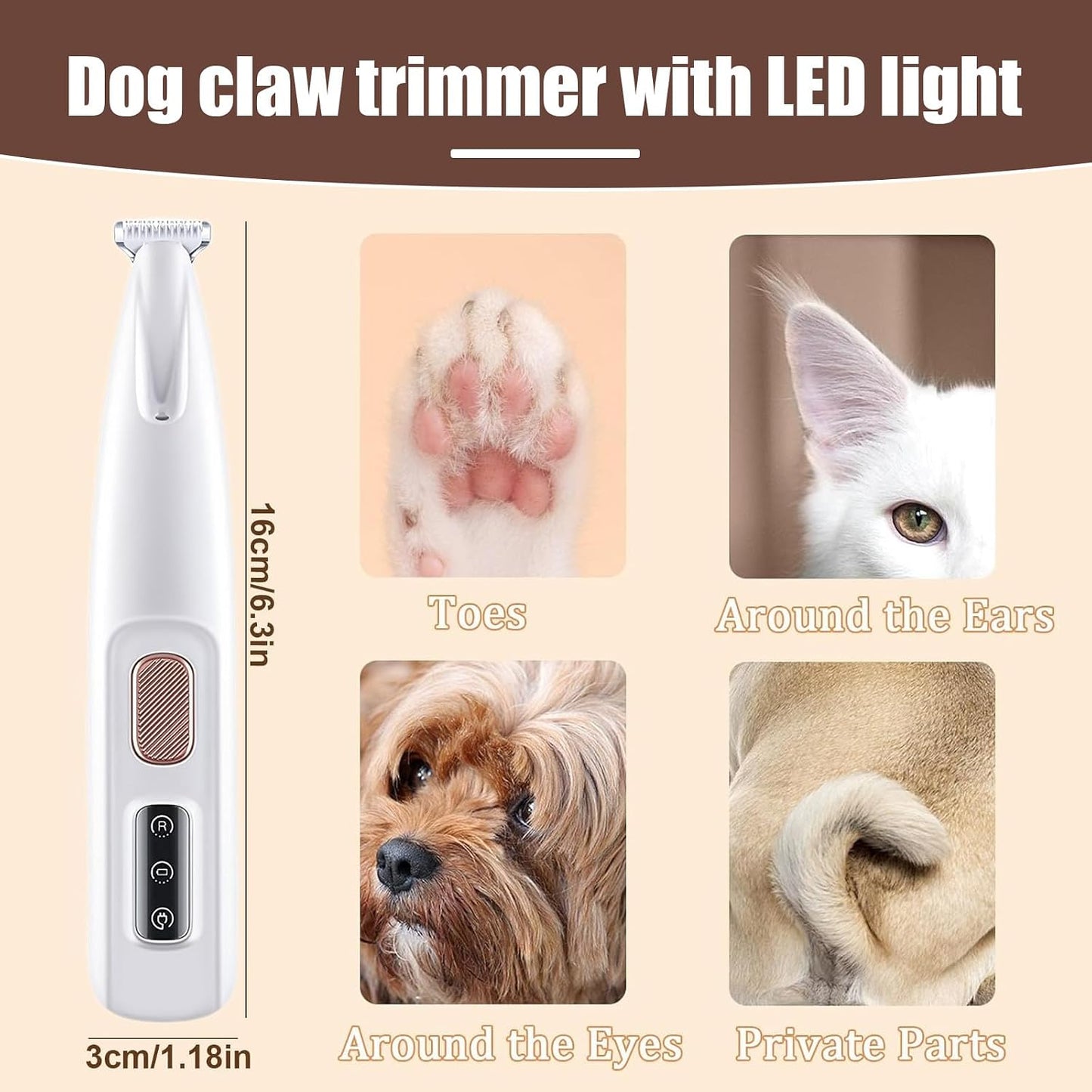 Dog Paw Trimmer with LED Light,Dog Grooming Kit & Pet Micro Precision Trimmer,Safety Electric Clipper,18 mm Widen Blade,35dB Low Noise,Cordless Hair Trimmer for Paws, Ears, Face, Rump,Pink
