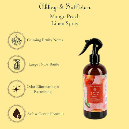Abbey & Sullivan Linen Spray, Mango Peach, Fabric Freshener and Fragrance Room Spray, Pack of 2, 16 oz