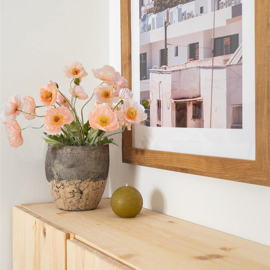 Artificial Flowers 5Pcs Poppies Flowers Artificial Silk Flowers for Home Office Wedding Outdoor Decor (Coral)