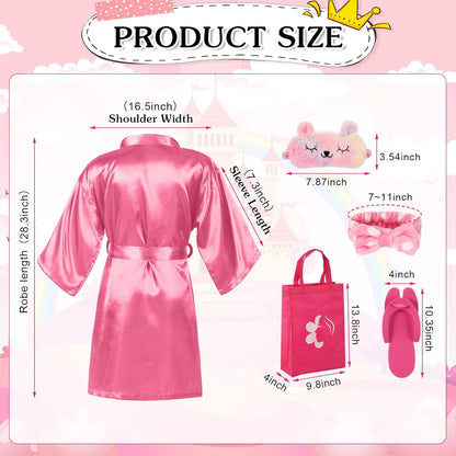 Suhine 6 Sets Girls Spa Birthady Party Supplies Birthday Print Satin Robe Tote Bags Spa Kit Nail Salon Kit(Pink Series)