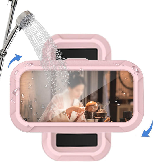 360° Rotatable Retractable Adjustable Shower Phone Case Holder,Anti-fog HD & sensitive screen ,Wall Mounted Phone Holder for Bathroom Mirror Bathtub Kitchen,Shower Accessories for 4-7" Phones (pink)