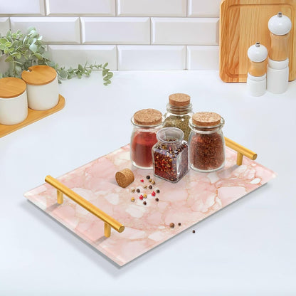 Peach Gold Irregular Marble Decorative Cafeteria Tray with Handles Plastic Serving Trays for Jewelry Perfume for Party Serving bandeja para desayuno