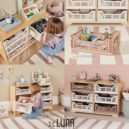 Collapsible Storage Box, Foldable Crate Organizer Bin with Handle, Stackable Crates for Home Organization (Peach-Brown-LightGray, 14L - 3 Pack)