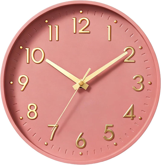 Mosewa Wall Clock 8 Inch, Battery Operated Silent Non-Ticking Modern Analog Clock Decorative for Kitchen, Bedroom, Office, Living Room(Pink Gold)