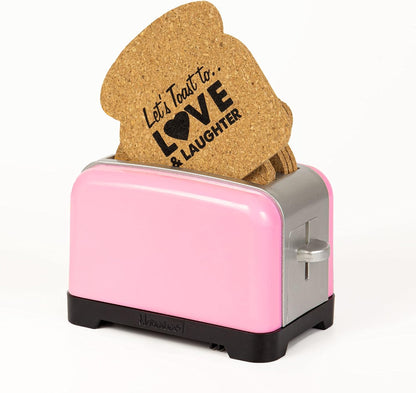 Toaster Coaster, Set of 6 Cork Coasters Round and Surface Protector for Drink, Coffee, Tea, Beer, Wine at Home or Bar, Novelty Gift Idea (Pink)