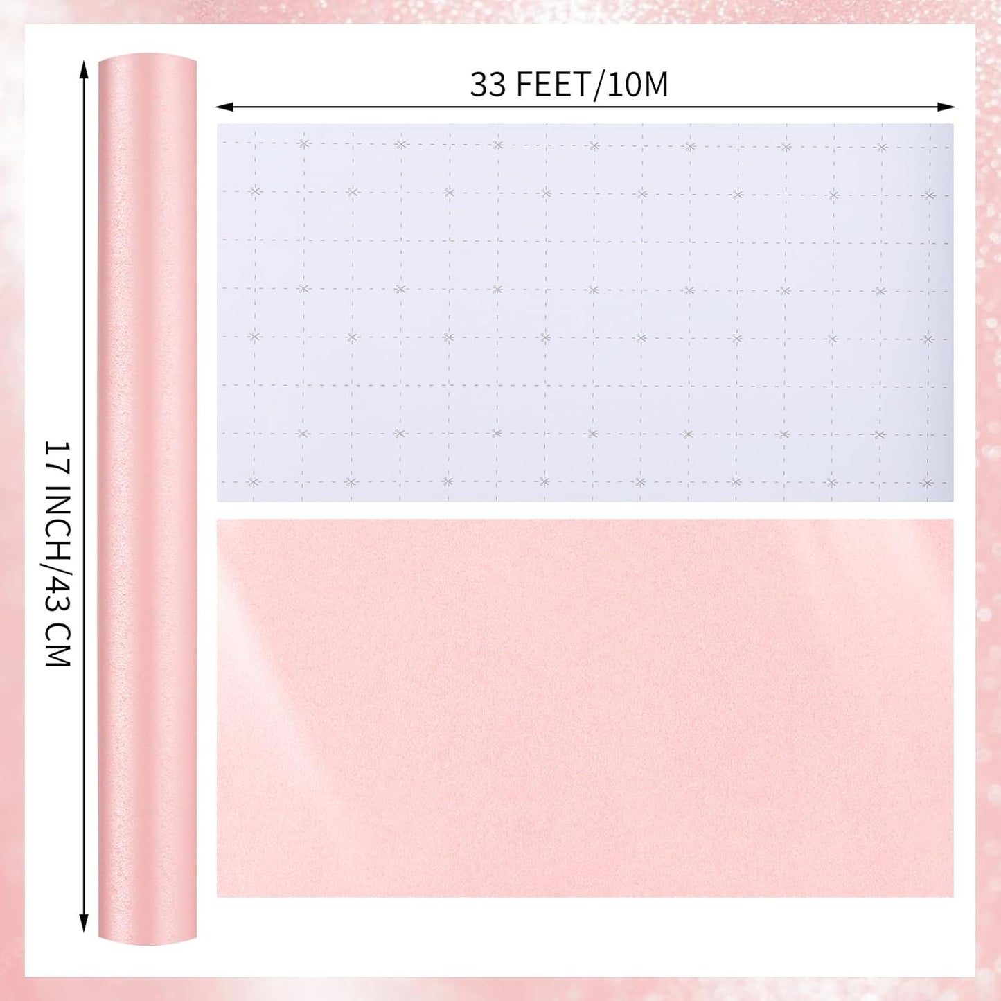 woric Pink Wrapping Paper Roll -Mini Roll- 17 In X 33 Ft | Matte Wrapping Paper with Pearly Shiny and Gridlines for Baby Shower Girls Wedding Bridal Shower Anniversary Birthday Decor