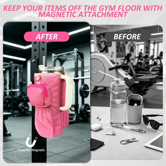 Magnetic Gym Bag, Magnetic Water Bottle Holder for Stanley, Gym accessories, Gym Gifts for Women and Men (PNK, 40 OZ)