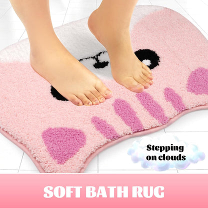 Bathroom Rugs - Cute Pink Cat Bath Mat, Kawaii Kitty Face Bath Rug for Girls, Soft Non-Slip Absorbent Floor Mat for Bathroom Decor