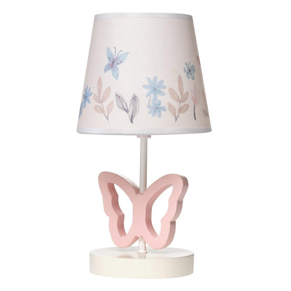 Lambs & Ivy Baby Blooms Pink Butterfly Nursery Lamp with Floral Shade & Bulb