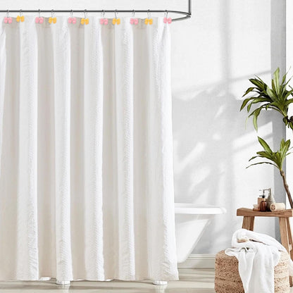 12Pcs Shower Curtain Hooks, Pink Yellow Bow Resin Shower Curtain Hooks, Cute Decorative Girly Metal Hangers, Lovely Girls Curtain Rings for Home Dormitory Bathroom Waterproof Decor, Rust Proof