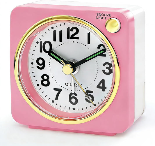 Lamisola Ultra Small Battery Analog Travel Alarm Clock, Retro Bedside Desk Clocks for Bedrooms, Vintage Home Decor for Bathroom Kichen Office Room,Pink