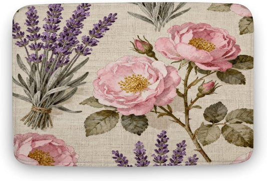 Pink Flower Bathroom Rugs Non Slip Bath Mat Soft Microfiber Super Absorbent Machine Washable Floor Carpet for Shower Tub Bathroom 19.7"x31.5"