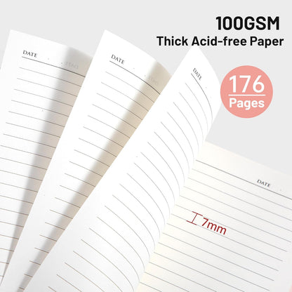 CAGIE Lined Journal Notebook for Men & Women,176 Pages A5 Medium Size, Softcover Leather Journals for Writing, College Ruled Notebook for Work & School, 100 GSM Thick Paper (5.7'' x 8.3'') (Pink)