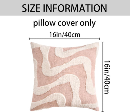 Snowflake Fleece Throw Pillow Cover with Wavy Pattern Cushion Case Modern Pillowcase for Sofa Couch Living Room Home Decor 16 x 16 Inch Pink