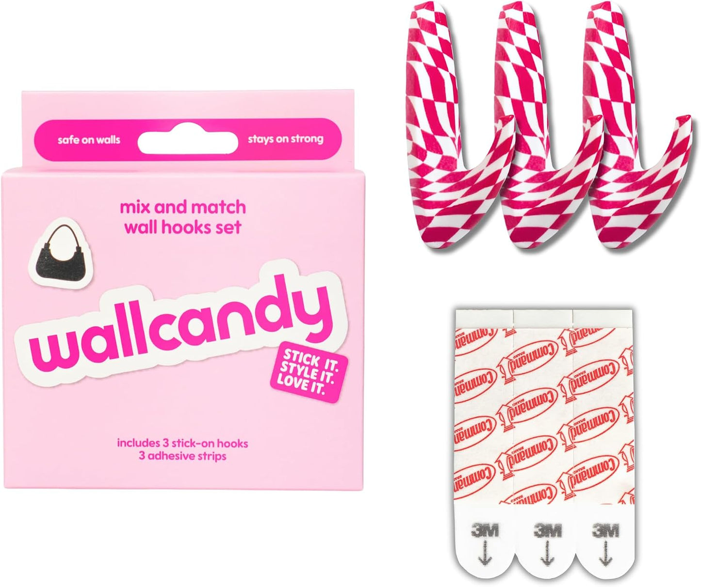 Adhesive Wall Hanging Hooks | Pack of 3 Cute Print Wall Hooks with Heavy Duty Stick-On Strips that Hold Up to 3lbs, Easy to Install Hanging Hook for Walls