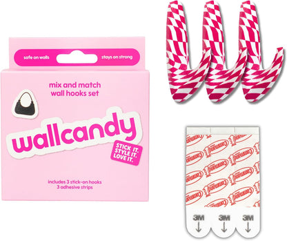 Adhesive Wall Hanging Hooks | Pack of 3 Cute Print Wall Hooks with Heavy Duty Stick-On Strips that Hold Up to 3lbs, Easy to Install Hanging Hook for Walls