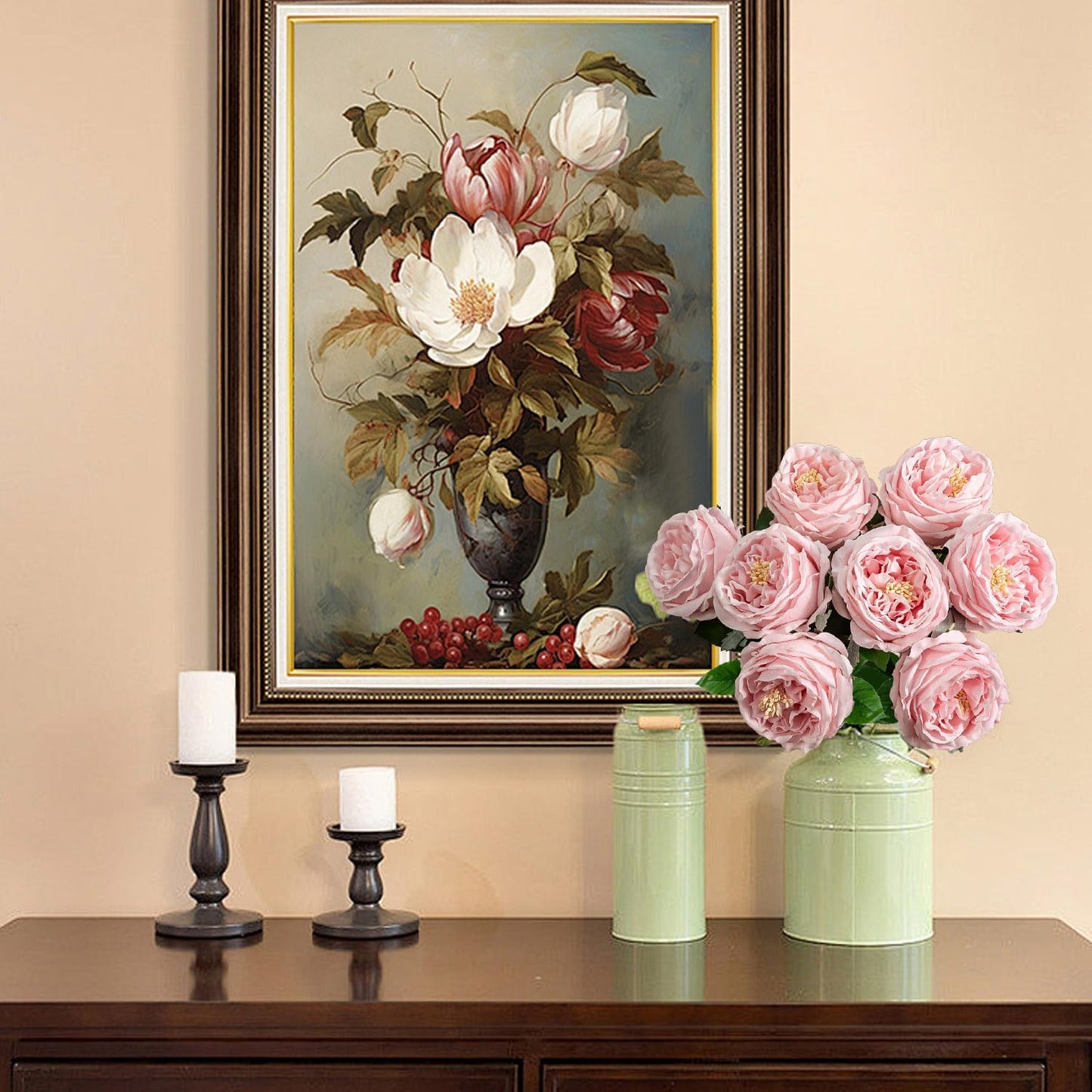 4 Pcs Real Touch Peonies Artificial Flowers, 3.5'' Big Bloom Austin Rose Peony Latex Fake Flower with Stems for Wedding Bouquet Party Valentines Arrangement Home Kitchen (Light Pink)